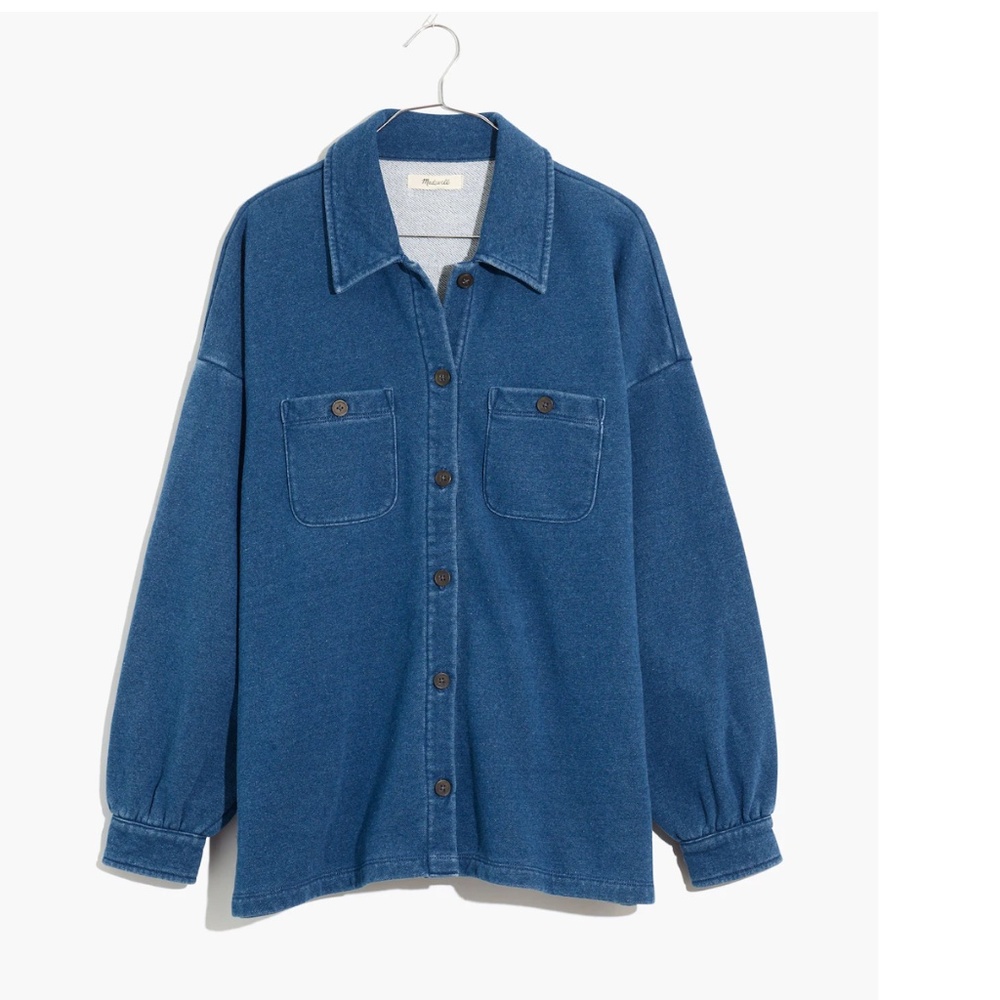 Madewell Indigo Terry Shirt-Jacket Women’s Size S Indigo Blue Denim Look Shacket - Picture 4 of 9